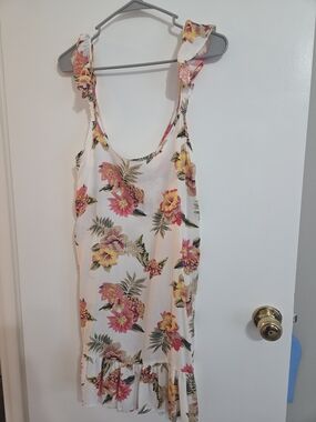 Floral Ruffle Strap Sundress - White with Pink & Yellow Flowers